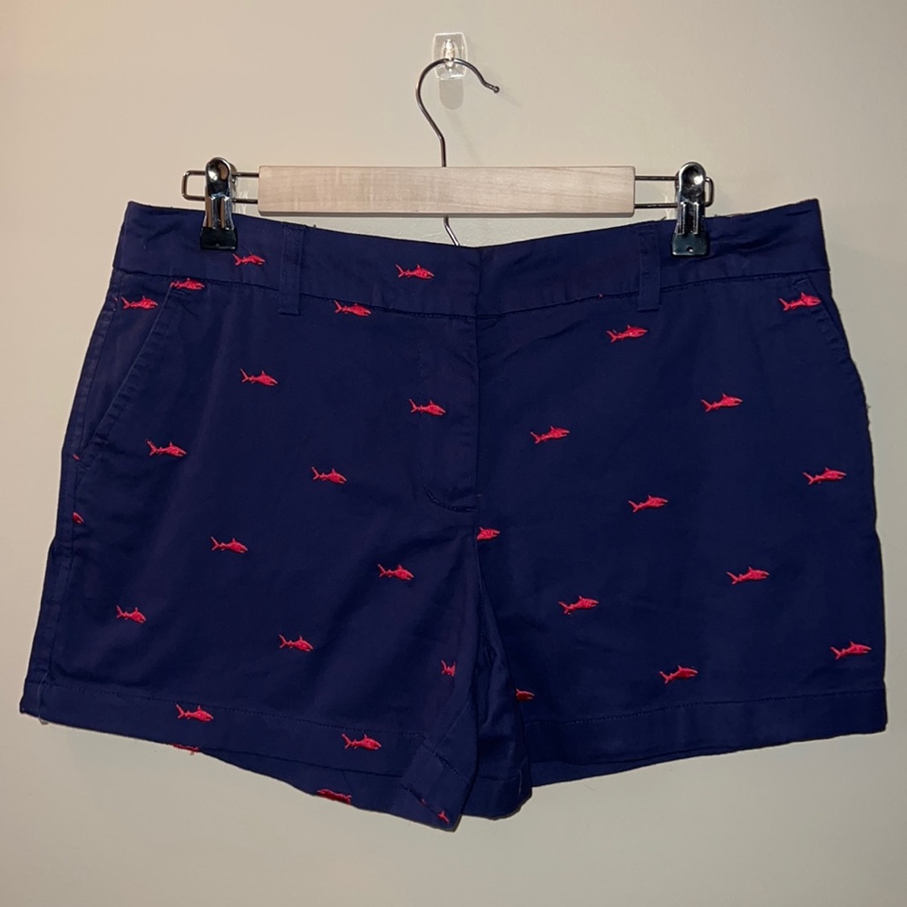 British Khaki blue with pink shark womens size 8 Shorts